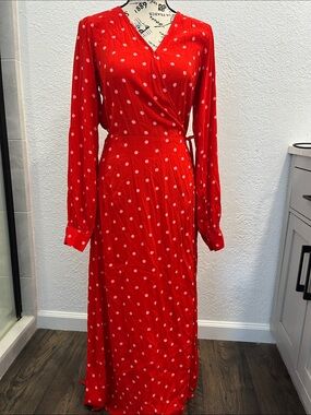 GAP Red Polka Dot Wrap Midi Dress